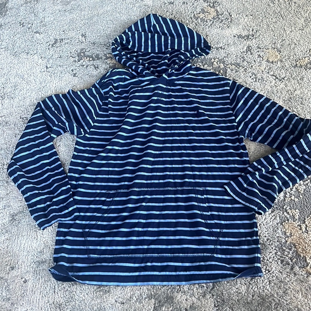 Ralph Lauren Navy & Light Blue Striped Hooded Sweatshirt